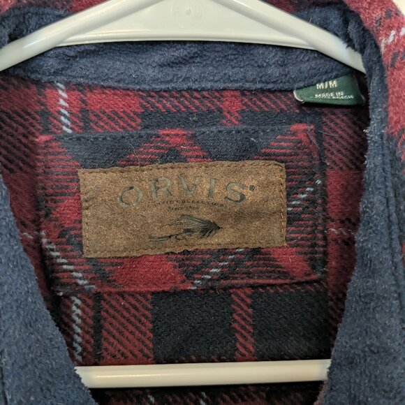 Orvis Plaid Heavyweight Flannel Shirt Jacket Mens Med Red Pockets Button Down - Picture 3 of 8